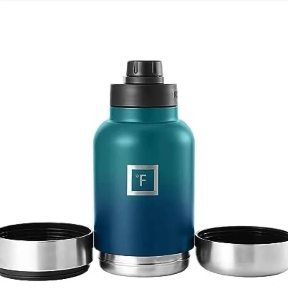 Iron Flask Blue Dog Water Bottle with Bowls.